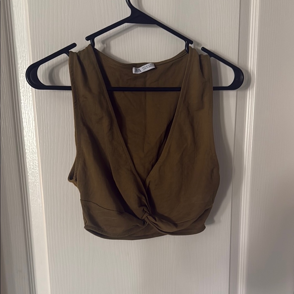 Olive Green Twist Front Crop Top